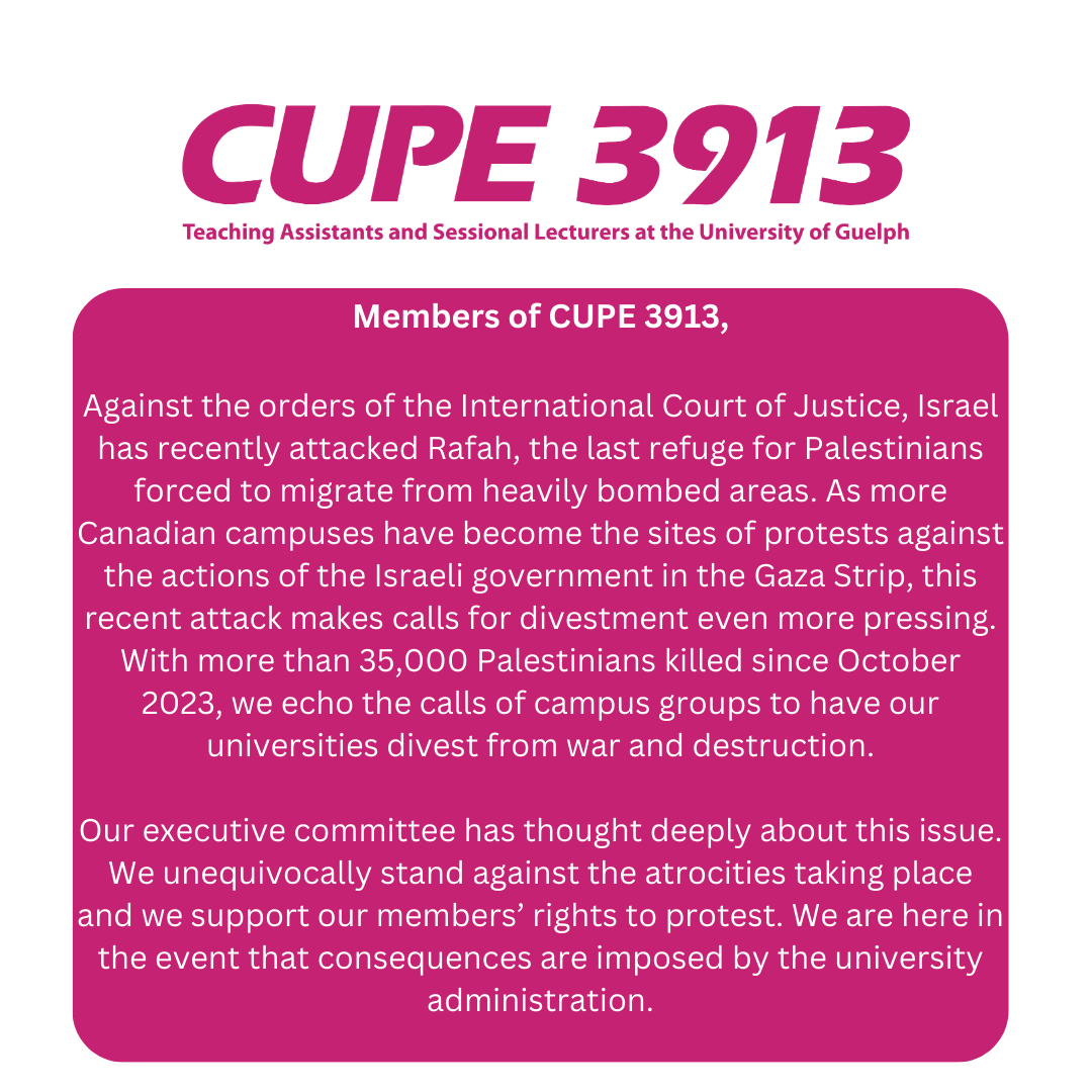 CUPE 3913 Palestine Solidarity Statement